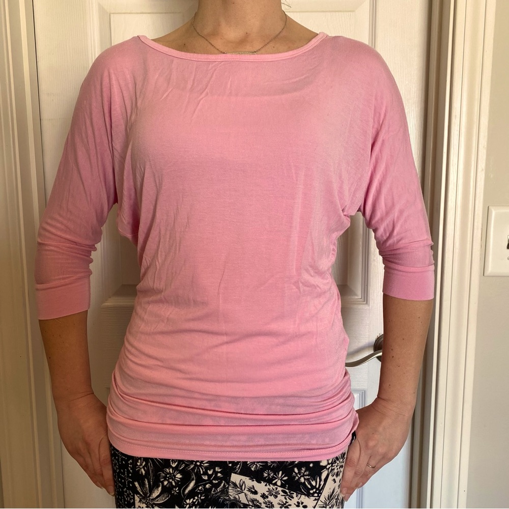 Made by Johnny Women's Crew Neck 3/4 Sleeve Drape Dolman Top with Side Shirring